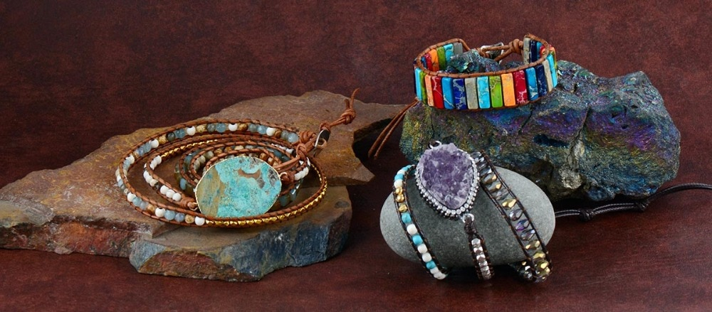 Chakra Bracelet Jewelry Handmade Multi Color Natural Stone Tube Beads Leather Wrap Bracelet Couples Bracelets Creative Gifts
