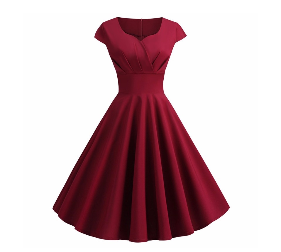 Summer Dress Women 2019 Short Sleeve Hepburn 50s 60s Vintage Pin Up ...