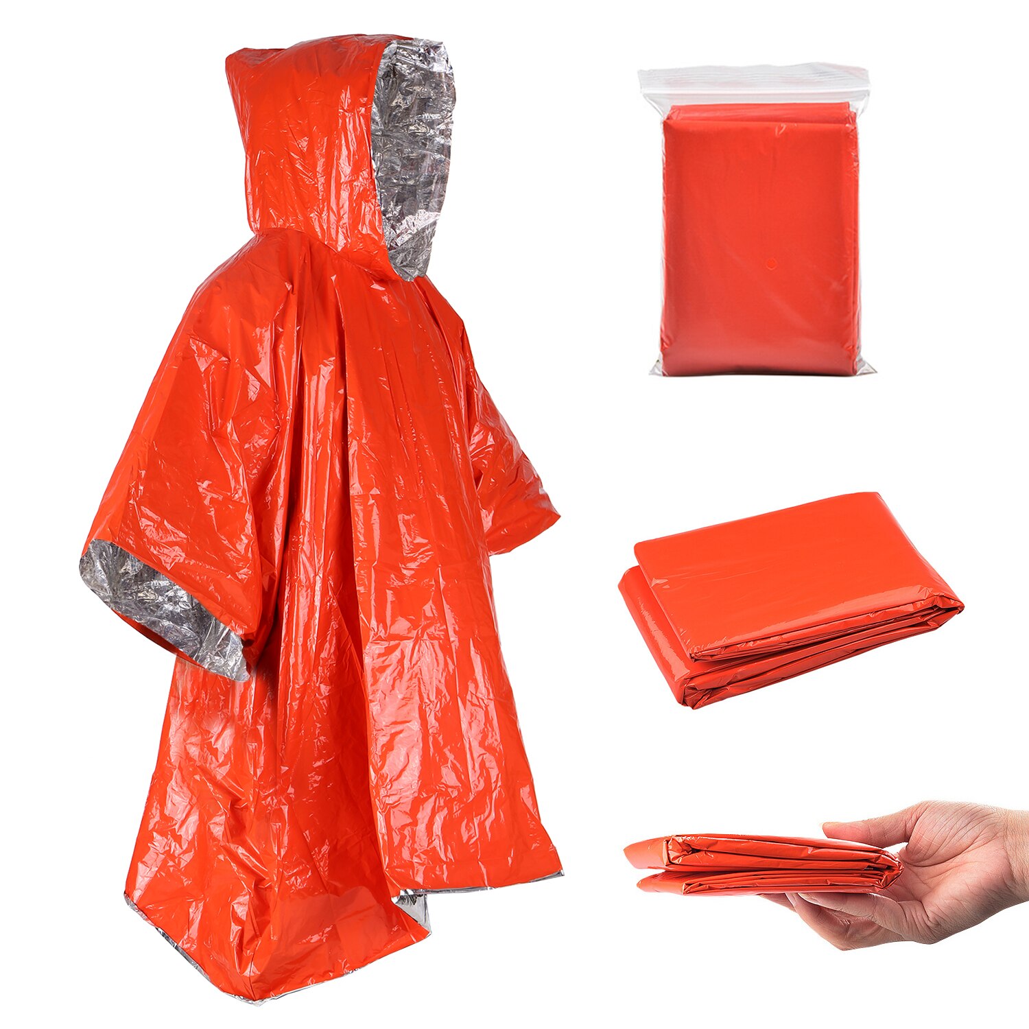 Orange Emergency Raincoat Aluminum Film Disposable Poncho Cold ...