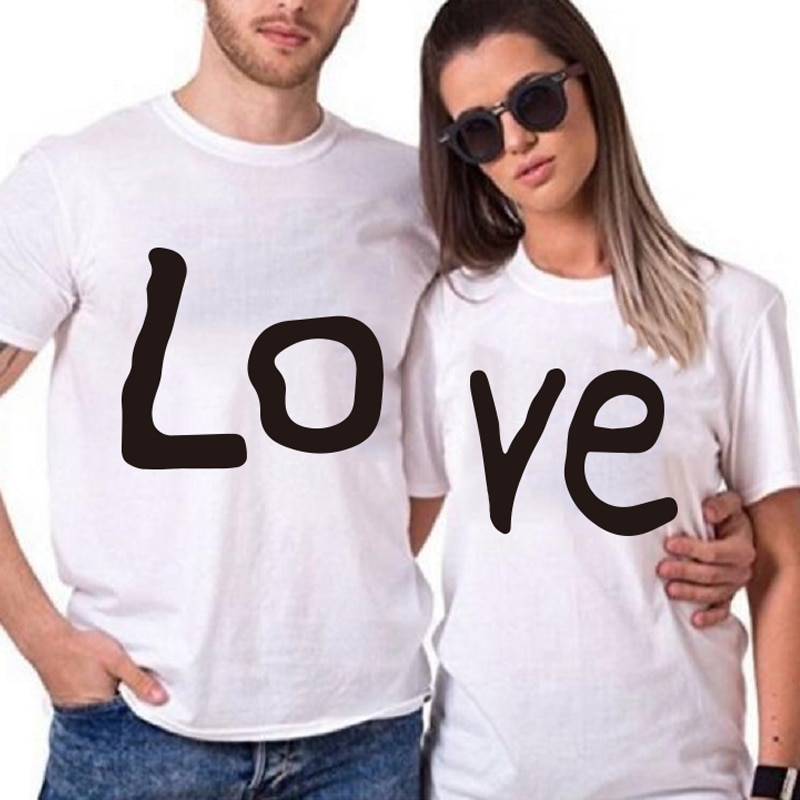 Couple T-shirt summer couple LOVE printed clothes couple T-shirt Casual ...
