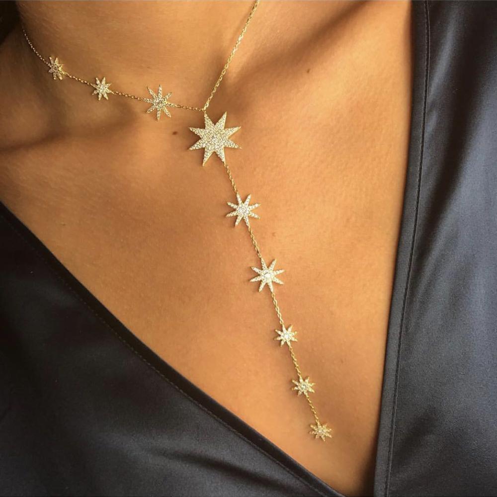 2020 summer new arrived trendy women jewelry long Y lariat chain european cz starburst long chain necklace