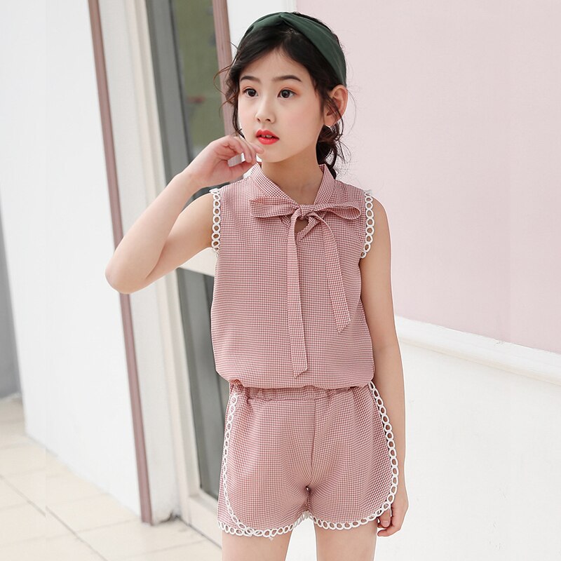 Summer Clothes For Girls Cute Plaid Lace Shirt + Shorts 2PCS Sets Teens ...